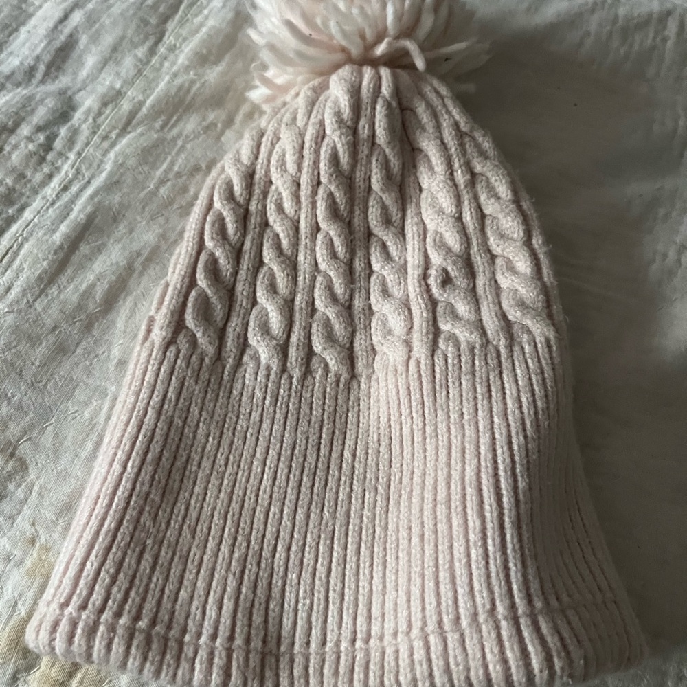 Laura Ashley Cozy Pink Knit Pom-Pom Beanie